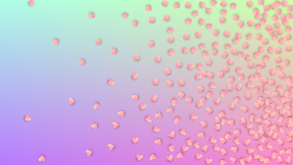 Love Background. Poster Template. Heart Confetti Pattern. Many Random Falling Pink Hearts on Hologram Backdrop. Vector Love Background.