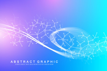 Big Genomic Data Visualization. DNA helix, DNA strand, DNA Test. Molecule or atom, neurons. Abstract structure for Science or medical background, banner. Wave flow