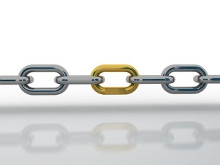 Obraz premium 3d illustration Stainless steel chain with unique gold link