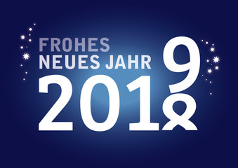 Neujahrsgru&szlig; 2019 Jahreswechsel mit Jahreszahlen auf blauem Hintergrund