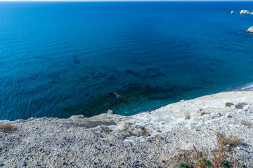 White stone coast and view to the sea