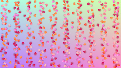 Valentine's Day Background. Banner Template. Many Random Falling Red Hearts on Hologram Backdrop. Heart Confetti Pattern. Vector Valentine's Day Background.