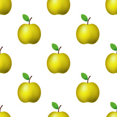Vector ilustration. Seamless pattern realistic yellow apple on white background Decoration.