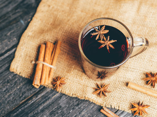 Christmas mulled wine with cinnamon, anise and citrus