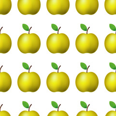 Vector ilustration. Seamless pattern realistic yellow apple on white background Decoration.