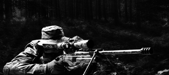 Sniper took the position and waits for the goal.