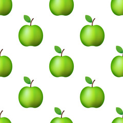Vector ilustration. Seamless pattern realistic green apple on white background Decoration.