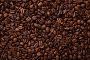 Aroma coffee beans background. Close up coffee.