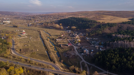 Aerial view over small village