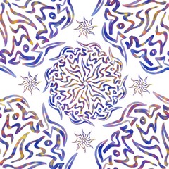 Colourful mandala on white bacground. Seamless repeating pattern for graphic designs, wallpapers, scrapbooking, textiles, stationery, home decor, as a background or texture.