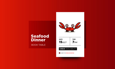 Seafood Dinner Book Table with Cute Crab Cartoon App UX and UI For Phone Screen