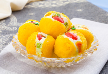 Indian Delicious Bengali Sweet Food Also Know as Bangla Sweet or Bengali Dessert Made From Syrup, Cream, Milk, Khoya or Flavour