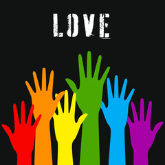 LGBT rainbow hands, symbol of love