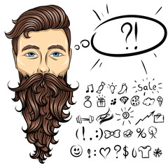 Collection of signs, icons. Speaking man with beard