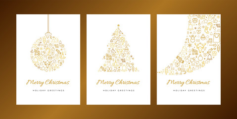 Merry Christmas greeting card vector template set