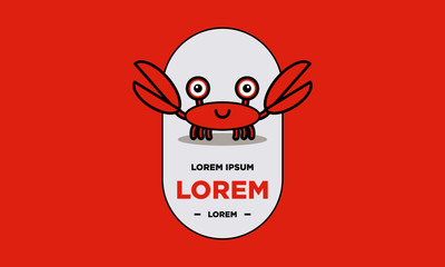 Obraz premium Cute Crab Cartoon Vector Illustration Badge Flat Style Design