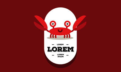 Obraz premium Cute Crab Cartoon Vector Illustration Badge Flat Style Design