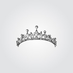 Hand Drawn diadem Sketch Symbol isolated on white background. Vector Jewelry In Trendy Style. Tiara Crown hand drawing sketches elements © alya_haciyeva
