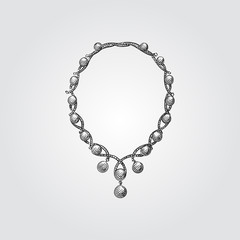Hand Drawn Necklace with Pearls Sketch Symbol isolated on white background. Vector Jewelry In Trendy Style. Necklace hand drawing sketches elements