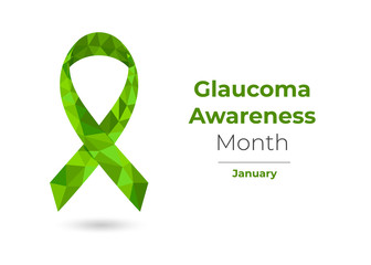 Glaucoma Awareness Month (January) concept with green low poly ribbon. Colorful vector illustration for web and printing.