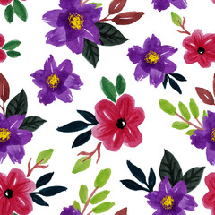 watercolor floral flower art seamless pattern design