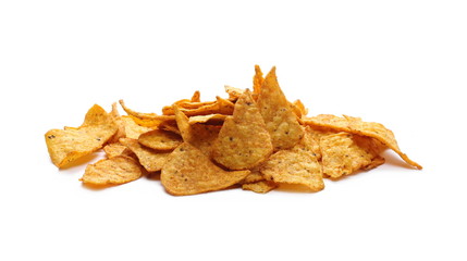 Naklejka premium Chili flavored tortilla chips isolated on white background