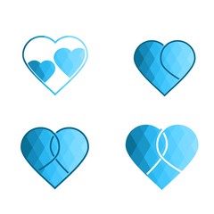 Geomatric hearts love vector icon. Heart icon set vector. Blue low poly style. - Vector