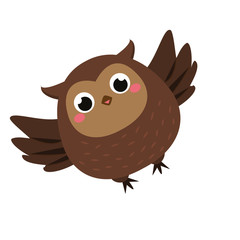 Cute owl. Cartoon forest bird isolated on white