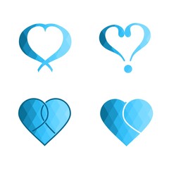 Geomatric hearts love vector icon. Heart icon set vector. Blue low poly style. - Vector