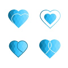 Geomatric hearts love vector icon. Heart icon set vector. Blue low poly style. - Vector
