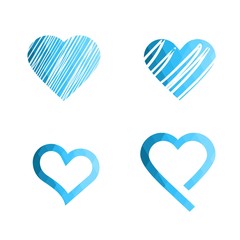 Geomatric hearts love vector icon. Heart icon set vector. Blue low poly style. - Vector