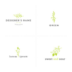 Vector set of floral hand drawn logo templates in elegant and minimal style.