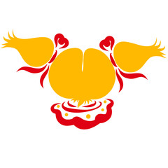 Head of a girl with two tails and bows in the shape of a heart, nape