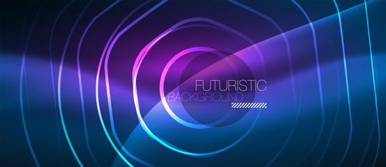 Neon glowing lines, magic energy space blue light concept, abstract background wallpaper design