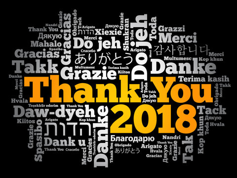 Thank You 2018 word cloud in different languages, concept background