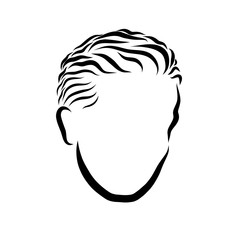 Young man with classic haircut, head outline, black sketch