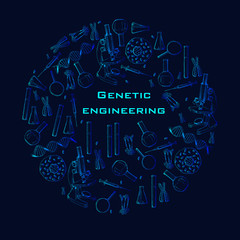 illustration of Modern web hand drawn banner for online education. Sketch concept for online laboratories. Genetic engineering.