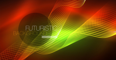 Neon lines wave background. Abstract composition