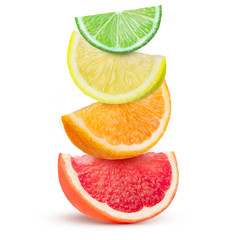 Wedges citrus fruits isolated on white background.