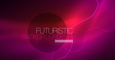 Abstract shiny glowinng color wave design element on dark background - science or technology concept