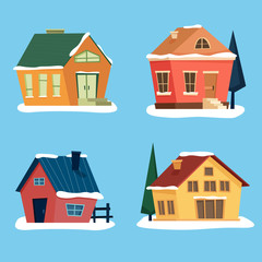 Snow houses set. Flat cartoon style vector illustration.