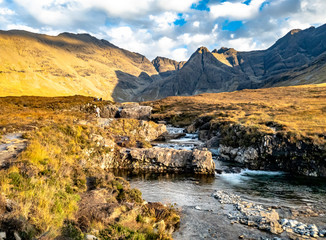 The Fairy Pools in front of the Black Cuillin Mountains on the Isle of Skye - Scotland
