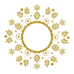 Golden Pineapple. Glitter Frame. Vector