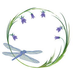 vector round frame with dragonfly and blubells EPS 10
