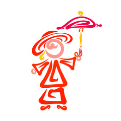 Elegant lady in a hat and an umbrella in her hand