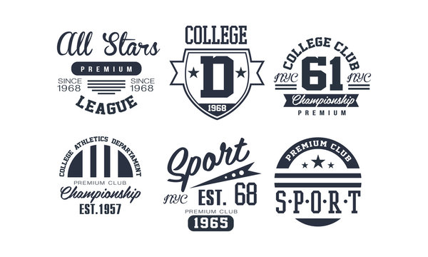 Sport college club logo design set, vintage premium championship, sport club emblem or badge vector Illustration