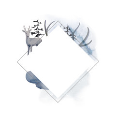 Winter geometric frame with deer in forest