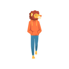 Lion man, lion head animal character wearing trendy clothes vector Illustration on a white background