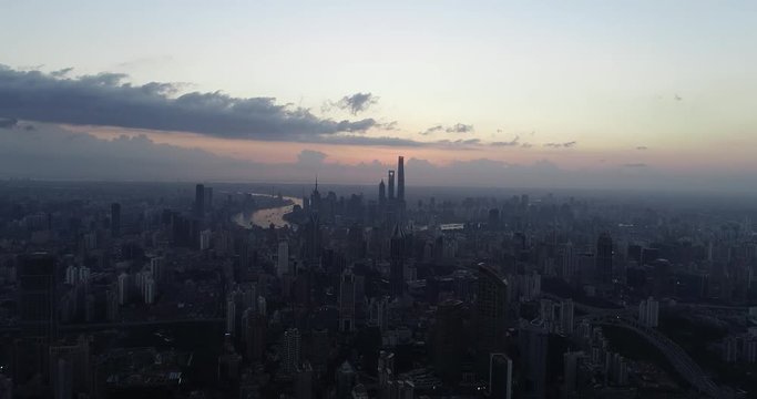 aerial view of West Nanjing Road, Jing`an district, shanghai city in dawn