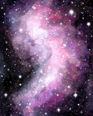 Naklejka premium Abstract watercolor galaxy sky background, Cosmic texture with stars. Night sky.
